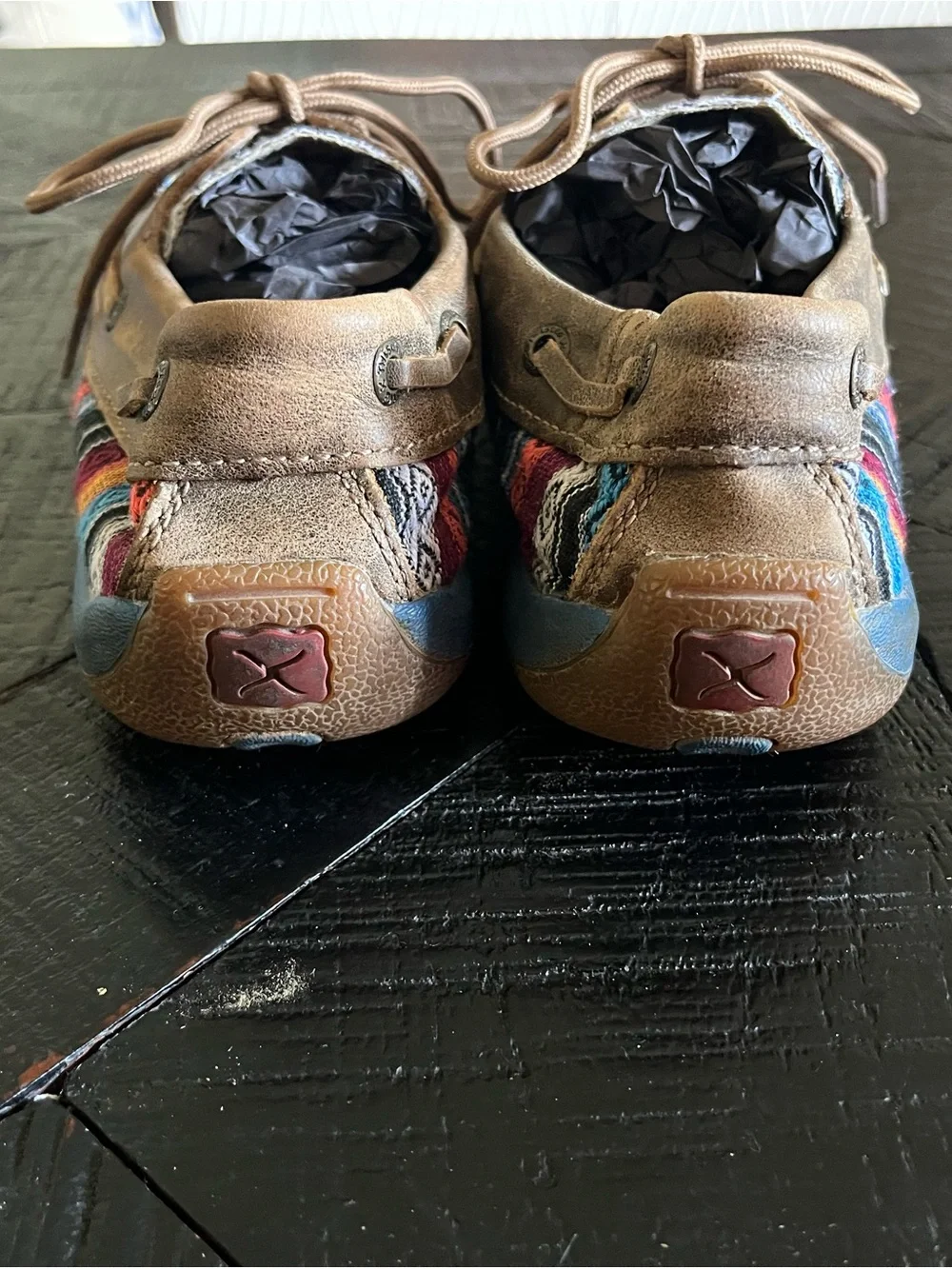 Twisted X Women's Boat Shoe Driving Moc in vibrant Serape/Bomber color Size 7